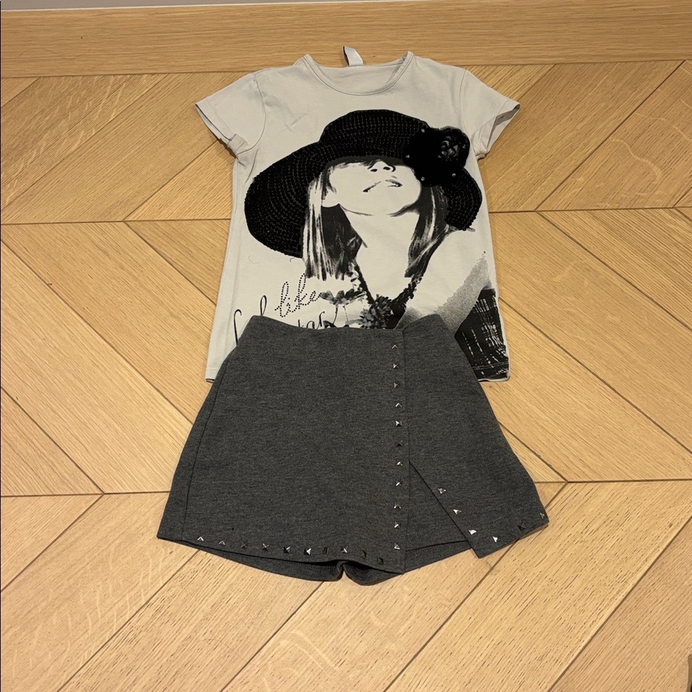 Zara Dark Gray Mini skort w/ top with Silver Studs